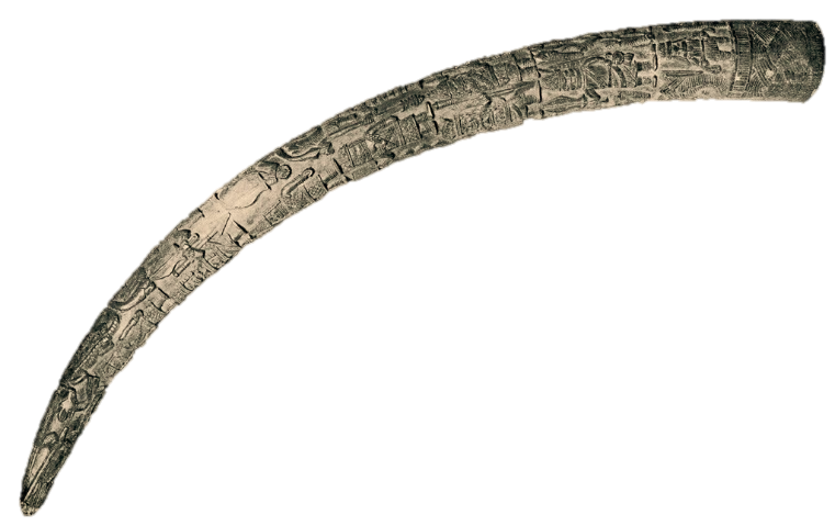 A carved Elephant Tusk. Held in the collection of the British Museum